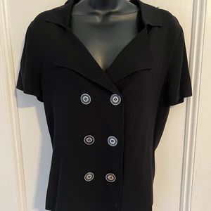 Black top with gold buttons